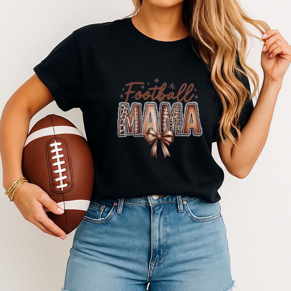 🏈 Game Day Football Mama  T-shirt XXL- 3XL Leopard, lace bow New black Handmade